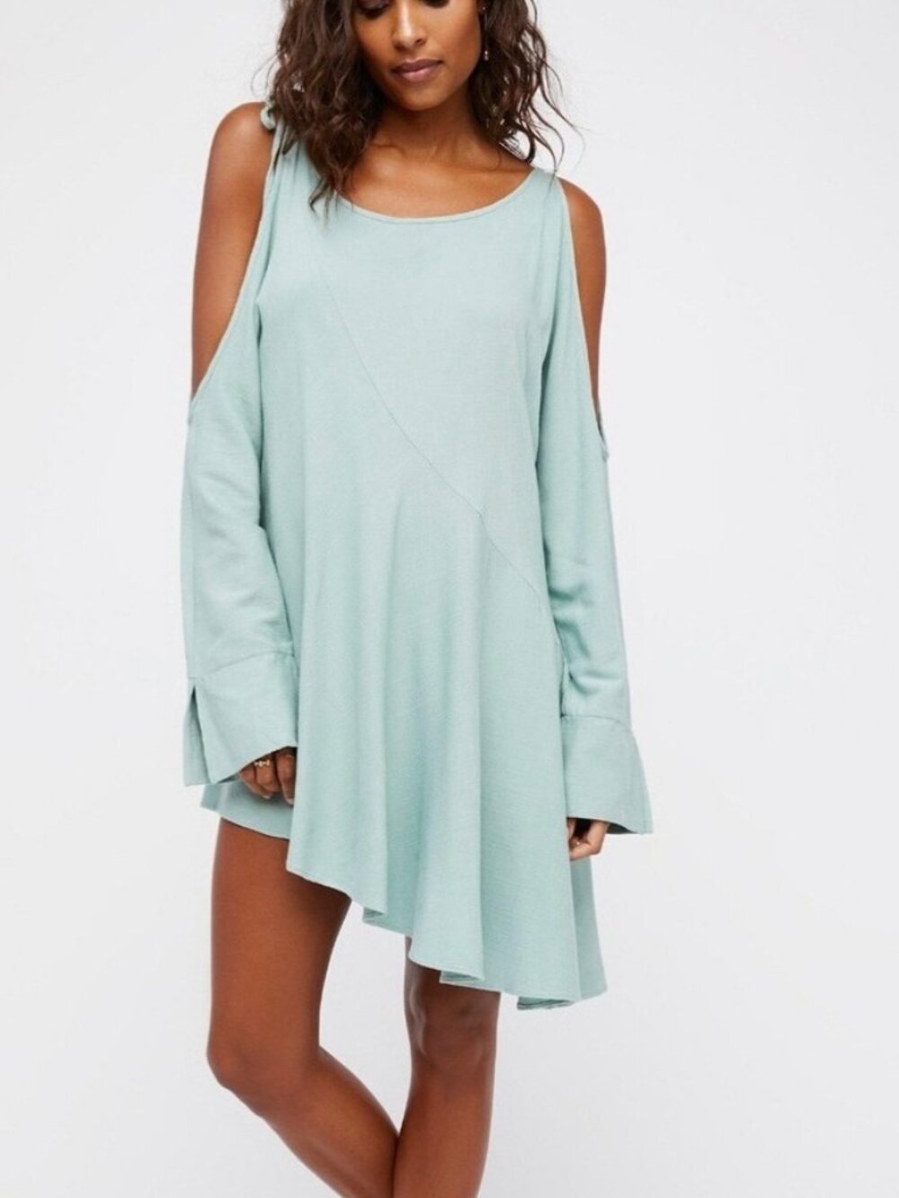 NEW Free People Clear Skies Mint Green Cold Shoulder Tunic Dress Size S